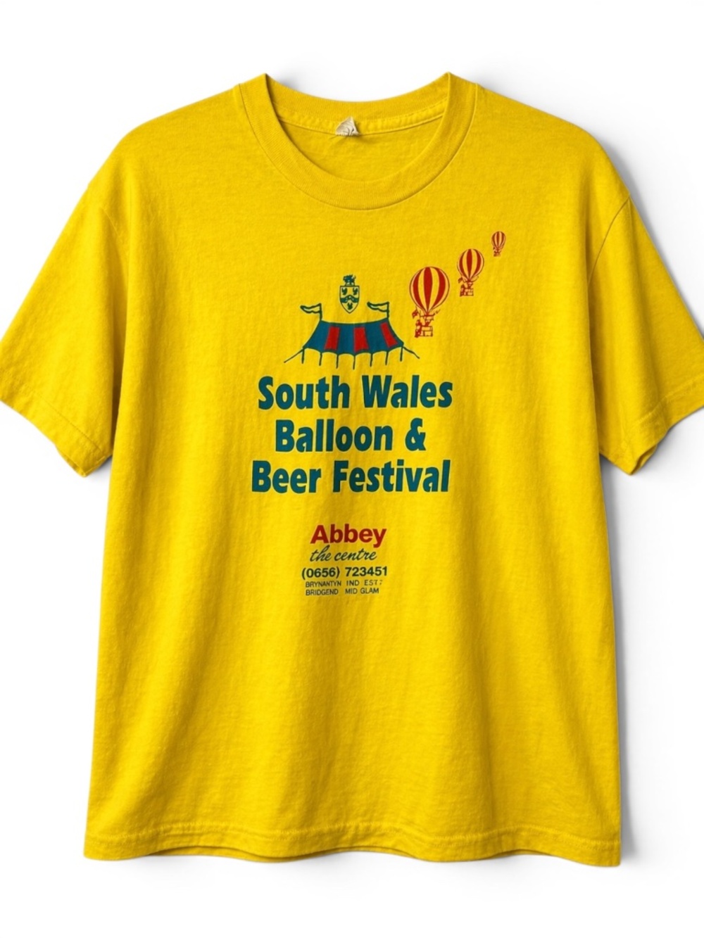 Vintage 90s South Wales Balloon Beer Festival Tee Yellow Graphic Shirt L